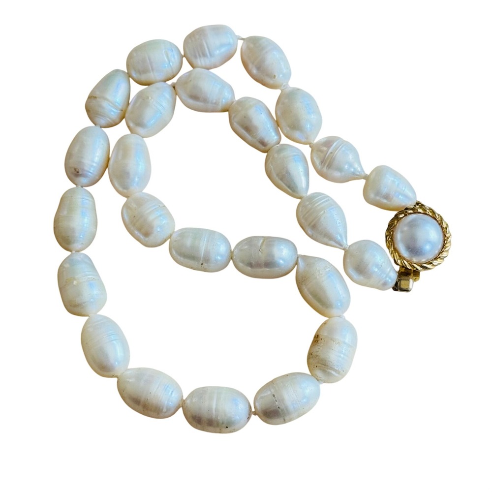 VTG Large Baroque Freshwater White Pearl Beaded Necklace Authentic Choker 16"